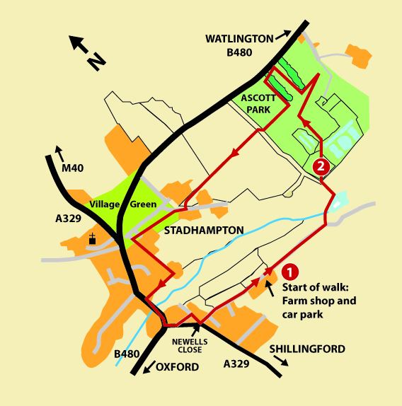 Location map showing how to find the start of the Ascott Park walk, near Stadhampton