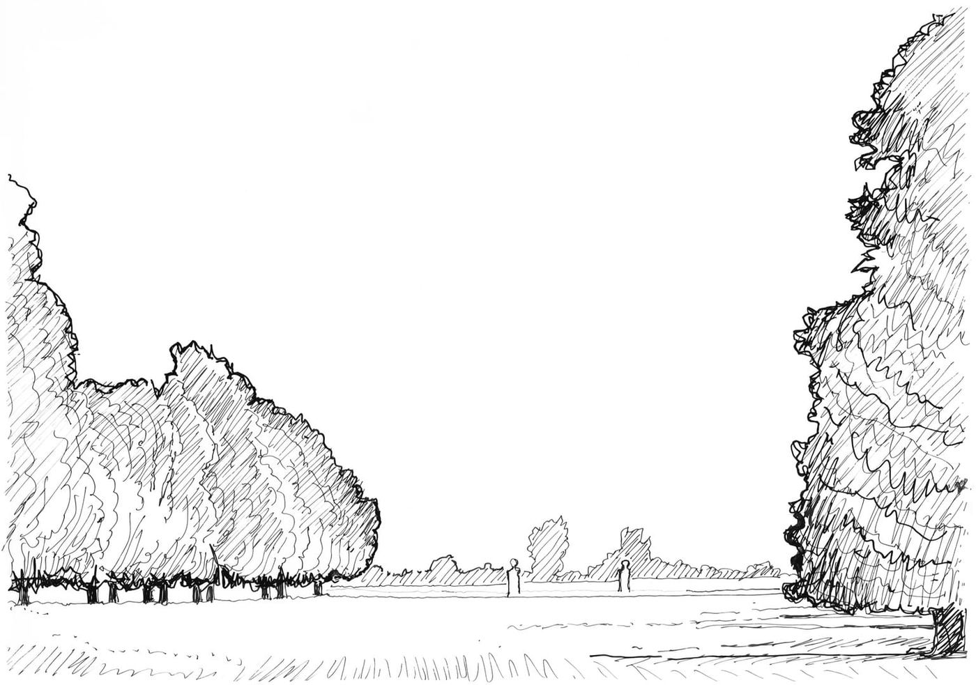 Sketch of the lime tree avenue leading towards the gate piers